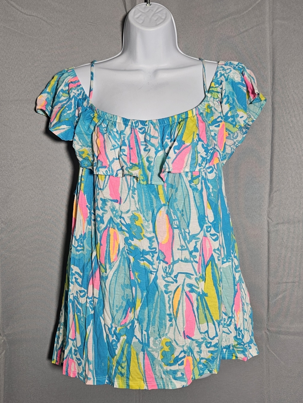 Lilly Pulitzer Colorful Tamiami Off-the-Shoulder Top XL Ruffle Tank Beach - Picture 4 of 8